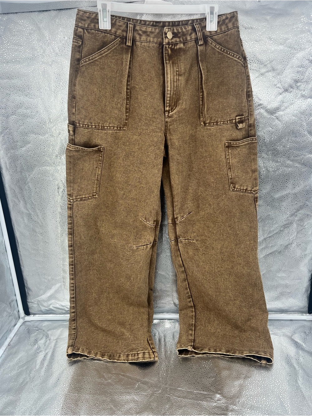Anewsta Brown Acid Washed Denim Cargo Y2K Utility Grunge Pants Earthy Size L